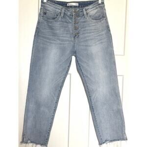 Kancan High Rise Button Fly Raw Hem Cropped Straight Jeans Size 28